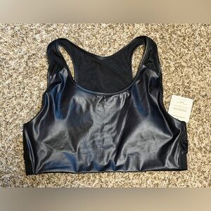 Fabletics Black Faux Leather Racerback Crop Sports Bra